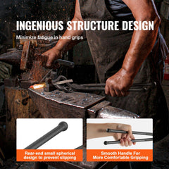 18-inch Z V-bit blacksmith tongs made of carbon steel with A3 rivets, held by a worker in a forge.