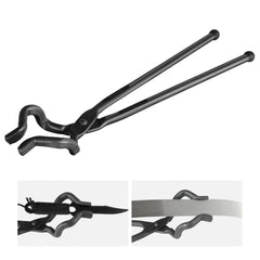 Bostome 18” Z V-Bit blacksmith tongs in black carbon steel with A3 rivets and ergonomic handles