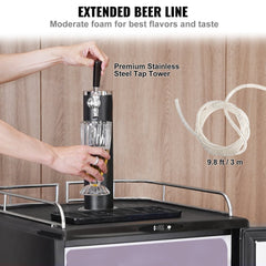 Bostome Single Tap Kegerator with stainless steel tower and adjustable shelves for beer storage.