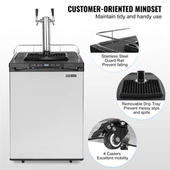 Full-size kegerator with dual taps, spacious interior, and digital temperature control.