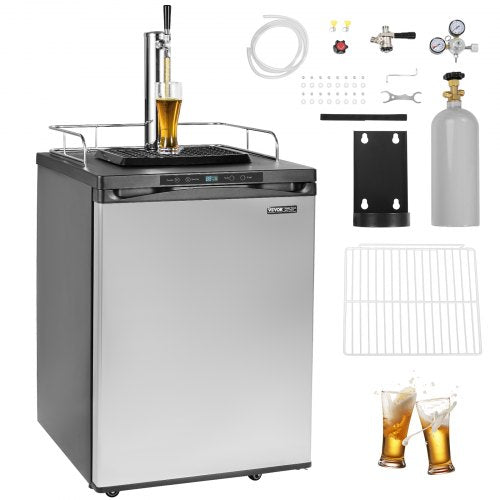 Bostome Full Size Kegerator with single tap, digital controls, and spacious interior for kegs.