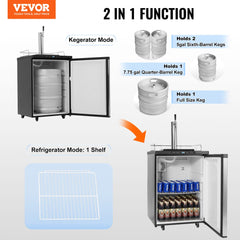 Full-size kegerator with single tap, digital controls, and spacious interior for kegs.