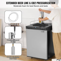 Full-size kegerator with single tap, spacious interior, and digital temperature control.