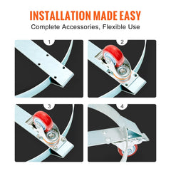 Heavy-duty steel drum dolly with 1250lbs capacity and five swivel casters for easy mobility.