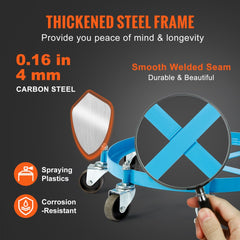 Heavy duty steel drum dolly with 2000lbs capacity and eight swivel casters for easy maneuvering.