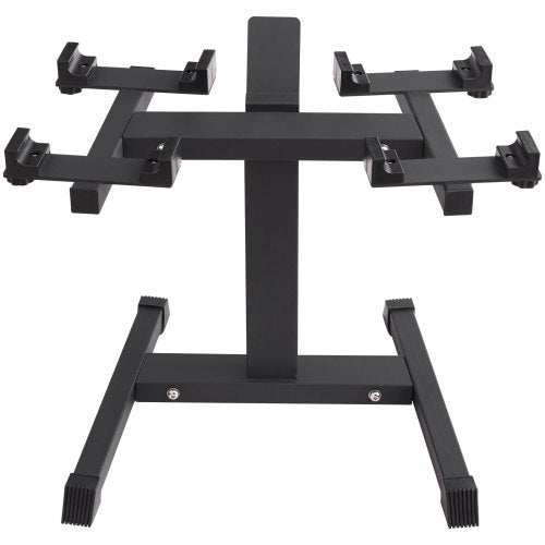 Bostome Adjustable Dumbbell Stand with media holder and anti-slip rubber foot pads.