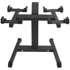 Bostome Adjustable Dumbbell Stand with media holder and anti-slip rubber foot pads.