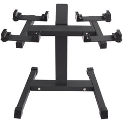 Bostome Adjustable Dumbbell Stand with a media holder and sturdy carbon steel frame.