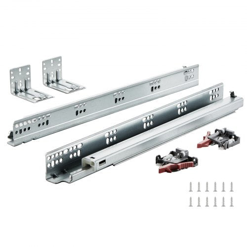Six pairs of 18-inch heavy-duty soft-close drawer slides with mounting brackets and screws.