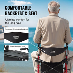 Lightweight aluminum rollator walker and transport chair with adjustable handles and all-terrain wheels.