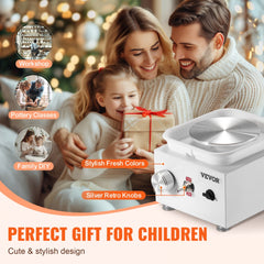 Bostome Mini Electric Pottery Wheel in white with adjustable speed and included tool set.