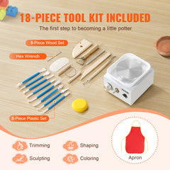 Bostome Mini Electric Pottery Wheel in white with adjustable speed and included tool set.