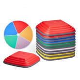 Colorful 10-piece balance stepping stones with non-slip bases and textured tops for safe play.