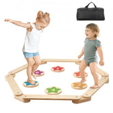 Colorful wooden balance beam stepping stones in six pieces for active play and skill development.