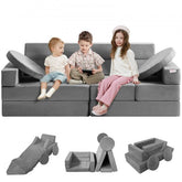 Bostome Modular Kids Play Couch set with 15 foam pieces in various shapes and colors.