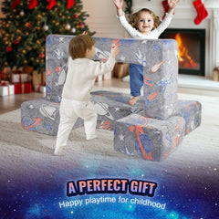 4-piece toddler sectional sofa in glow-in-the-dark fabric for creative play and comfort.