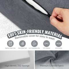 Grey 10-piece modular kids play couch with removable, machine-washable chenille cover and high-density foam.