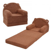 Brown snowflake fabric toddler sofa bed that folds out into a spacious sleeping area.