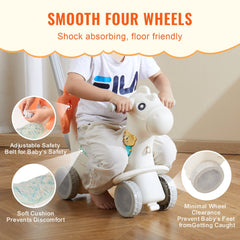 Red 4-in-1 rocking horse ride-on toy for toddlers with adjustable safety features and ergonomic design.