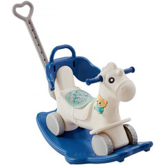 Bostome 4-in-1 Rocking Horse in blue with detachable parts for versatile toddler play.