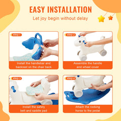 Blue 4-in-1 rocking horse toy for toddlers, featuring detachable parts and ergonomic design.