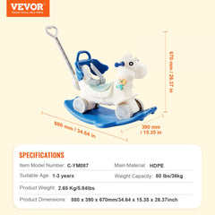 Blue 4-in-1 rocking horse toy for toddlers, featuring detachable parts and ergonomic design.