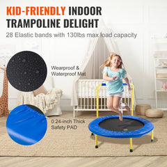 Bostome 3FT foldable kids trampoline with safety features for indoor or outdoor play.