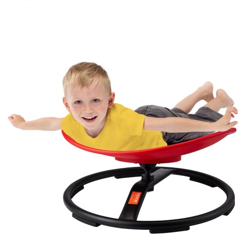 Red Bostome Kids Sensory Swivel Chair with 360° swivel design and sturdy triangular base.