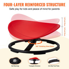 Red Bostome Kids Sensory Swivel Chair with a 360° swivel design and sturdy triangular base.