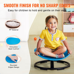 Blue sensory swivel chair for kids with a 360° design and stable metal base.