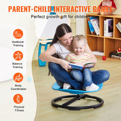 Blue sensory swivel chair for kids with 360° rotation and a stable 20.5-inch base.