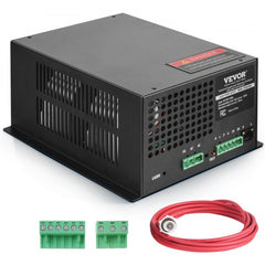 Black Bostome CO2 laser power supply for 100W tubes with red cable and connectors.