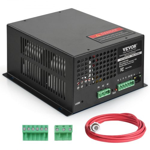 Bostome 60W CO2 laser power supply with cooling fan and labeled ports for easy connections.