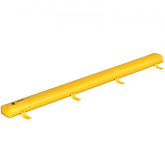 Yellow 24ft reusable PVC flood barrier with D-rings and hooks for secure water diversion.