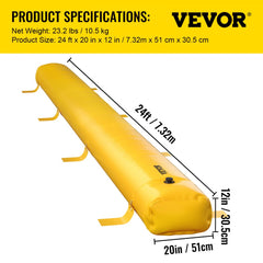 Yellow 24ft flood barrier made of reusable PVC for water diversion and protection.