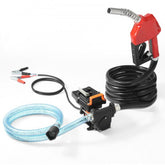 Bostome 12V diesel fuel transfer pump with auto nozzle and durable cast iron construction.