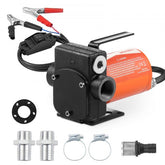 Bostome 12V diesel fuel transfer pump with auto nozzle and durable cast iron body.
