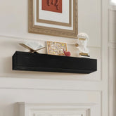 Espresso floating fireplace mantel shelf made of solid white pine wood, 48 inches long.