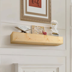 Bostome 72" floating fireplace mantel shelf made of rustic natural pine wood with visible grain.