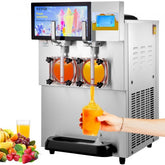 Stainless steel Bostome slushy machine with dual 8L bowls and digital control panel.