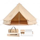 Bostome 4M canvas bell tent with stove jack, spacious for 6 people and waterproof design.