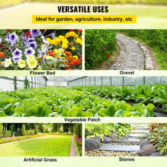 Heavy duty woven landscape fabric, 5.8oz, measuring 4x300 feet for weed control.