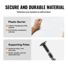 Bostome 10ft dust barrier system with four adjustable poles and clear plastic film.