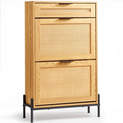 Bostome rattan shoe cabinet organizer with two flip drawers and one slide drawer.