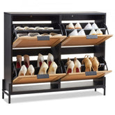 Bostome Rattan Shoe Storage Cabinet with four flip drawers and a rattan finish for shoe organization.
