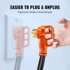 Bostome 30ft RV power cord with 50A NEMA 14-50P and SS2-50R connectors, featuring an LED indicator.