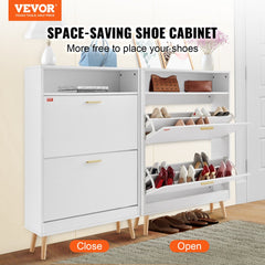 Bostome shoe cabinet with two flip drawers and a minimalist white finish for entryway storage.