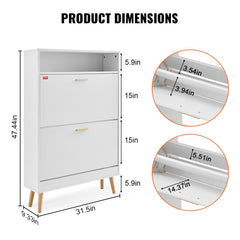 Bostome shoe cabinet with two flip drawers and a minimalist white finish for entryway storage.