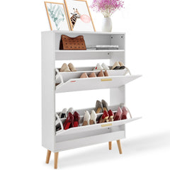 Bostome Shoe Cabinet featuring two flip drawers and a minimalist white finish for entryway storage.