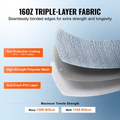 Triple-layer 16oz PVC blue fade fabric with sun protection and high tensile strength for RV awnings.